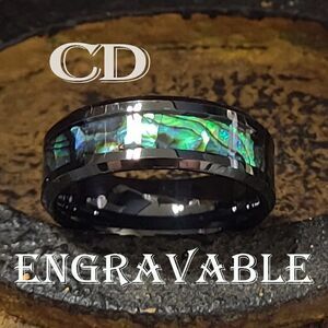Personalized Engraved Men's Abalone Tungsten Promise Ring - Promise Ring For Him
